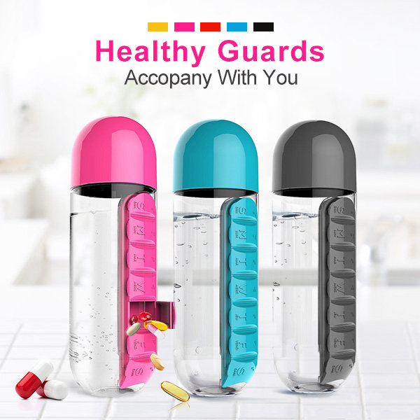 Water Bottle With Built-in Daily Pill Box Organizer - Computer